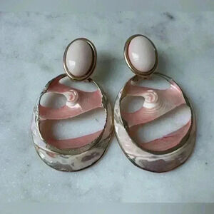 Vintage Dangle Long Pierced Rose Gold‎ Enamel Earrings